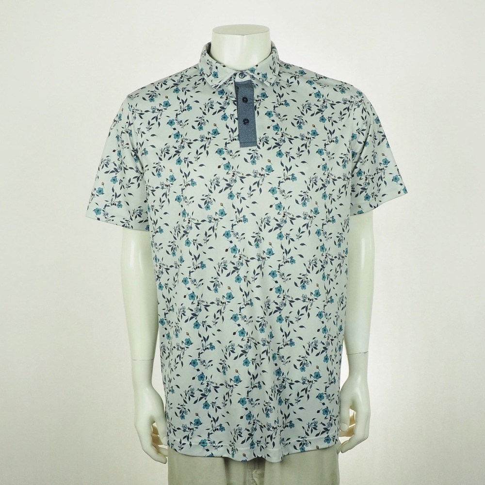 Swannies Golf Polo Shirt Mens 2XL XXL Gray Floral AOP Print Performance Blend